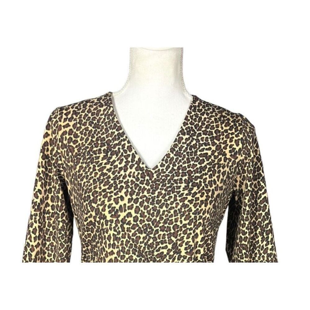 Katherine Way Animal Print Faux Wrap Dress Size XS 3/4 Sleeves Black Tan Career - Picture 4 of 9